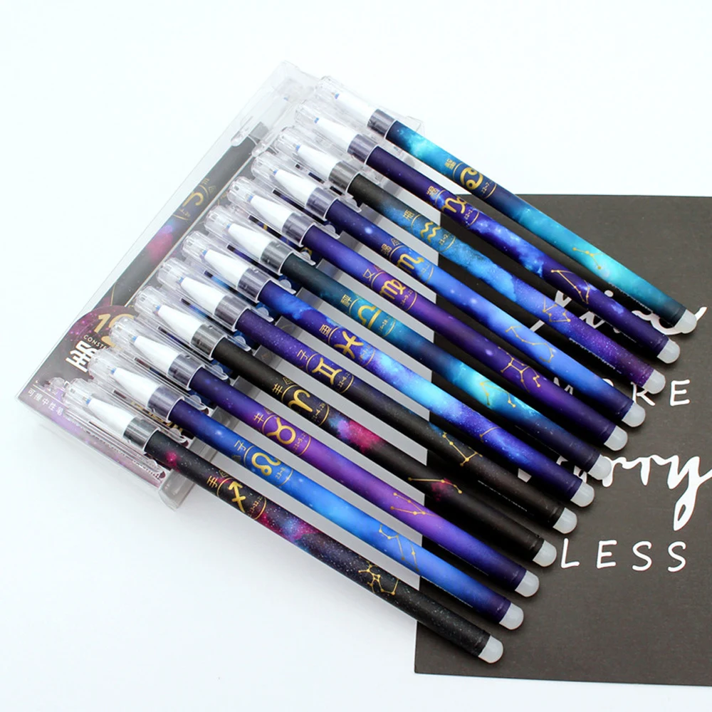 6Pcs/Set Constellation Erasable Gel Pen 0.5mm Kawaii Blue Black Ink Writing Pens Washable Handle for School Office Stationery