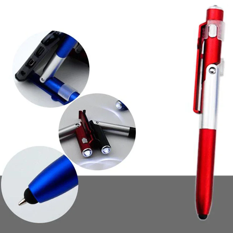 1PCS Multifunctional Toy Ballpoint Pen Four-In-One Folding Light Pen Mobile Phone Holder LED Light Capacitor Ball Pen Child Gift