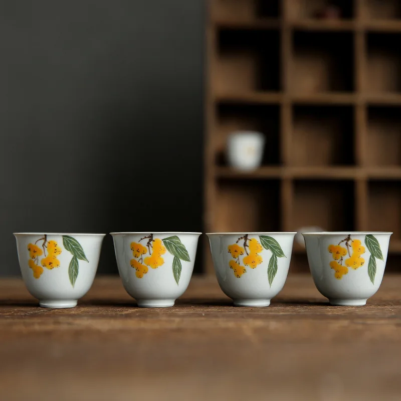 Japanese Underglaze Color Hand-painted Loquat Tea Cup Simple Household Ceramic Sample Tea Cup Host Cup Single Cup