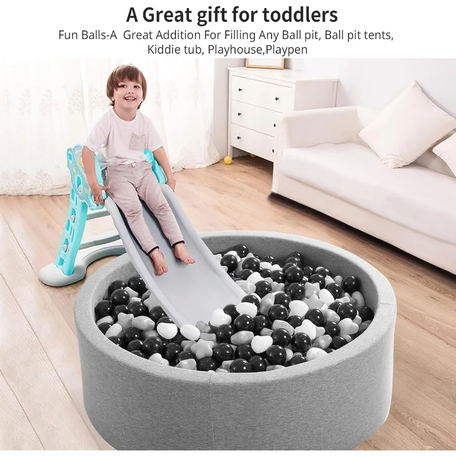 Ball Pit Balls 200 boules en plastique pour les tout-petits, balles anti-écrasement en jouets de jeu réutilisables pour enfants avec sac de rangement intérieur extérieur