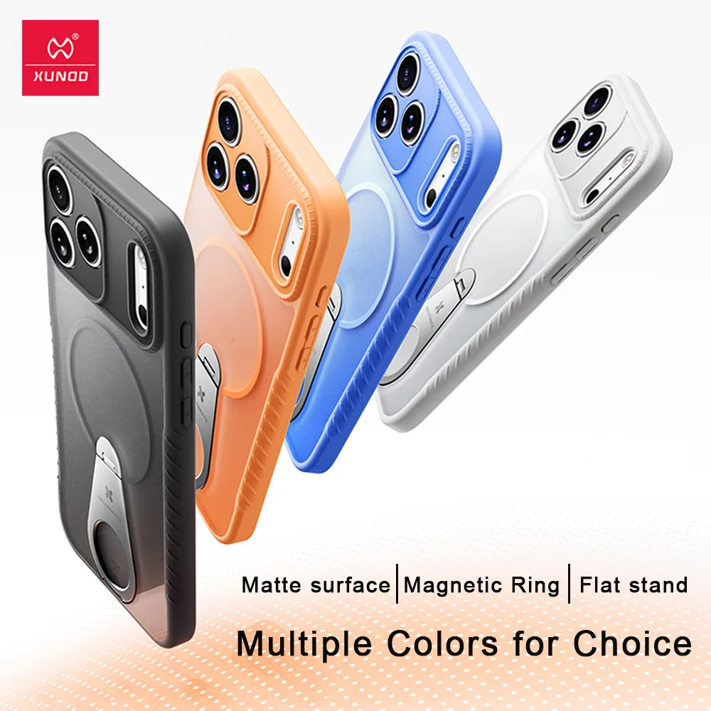 Xundd Magnetic Stand Case for iPhone 17 Pro/Pro Max,360° Adjustable, Anti-Fingerprint Matte Transparent Cover with Strong Holder