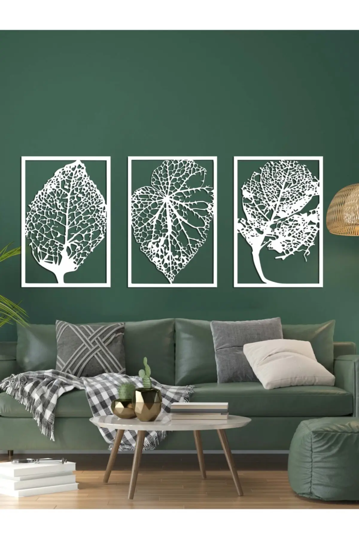 

Leaf Pattern 3 Pieces Wooden Wall Art Home Decoration Laser Cut Wall Decor Painting Black Color Modern Nature Home Office living