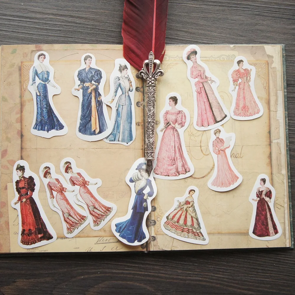 

38pcs Vintage Style Nobleman Lady Wear Red Pink Yellow Dress Paper Sticker Scrapbooking DIY Gift Packing Label Decoration Tag