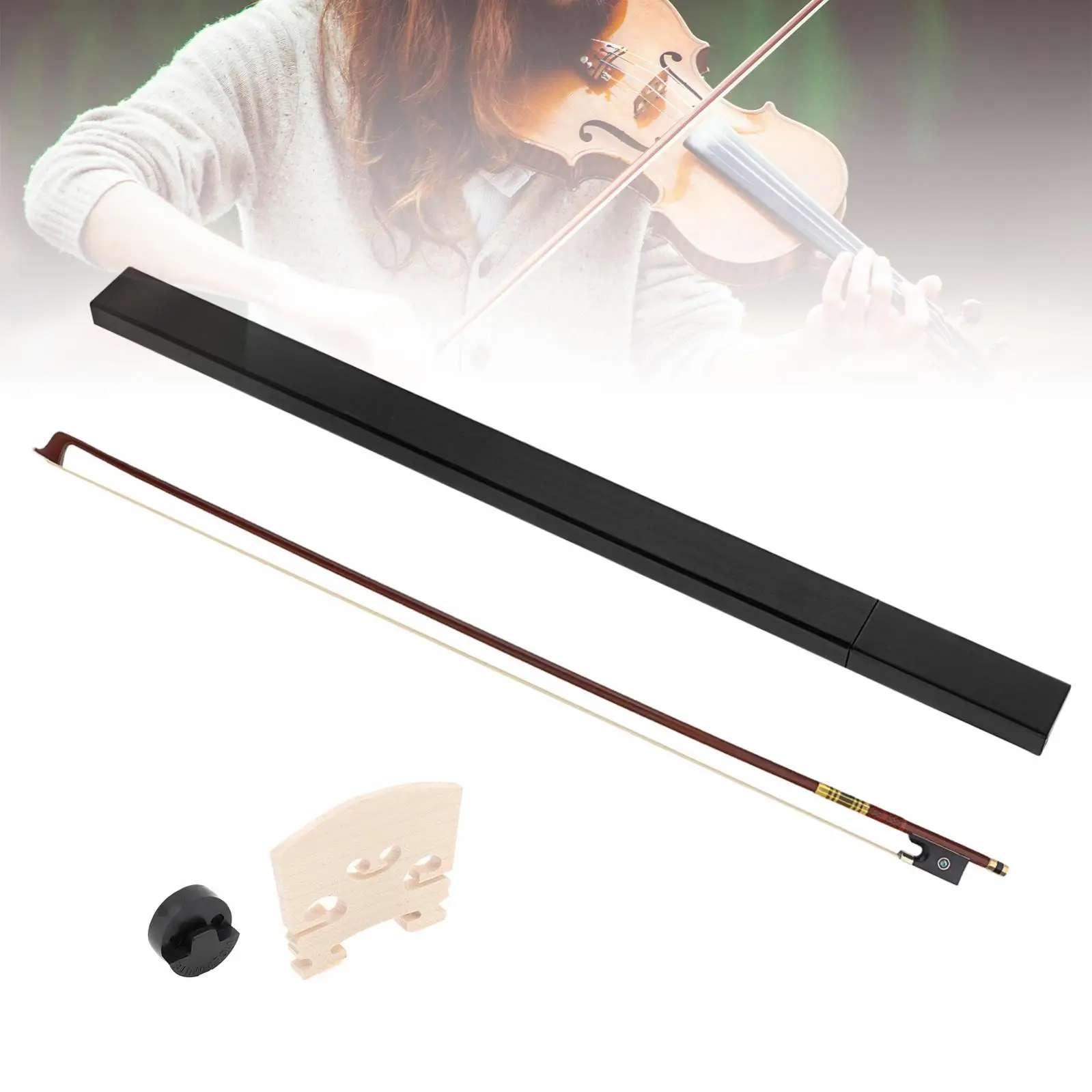 4/4 Professional Grade Brazilwood Ebony Frog Violin Bow with Maple Bridge, Rubber Mute and Fretboard Note Sticker