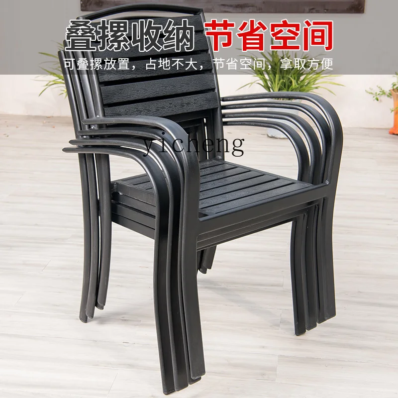 HYS outdoor plastic wood outdoor wrought iron stool milk tea cafe leisure courtyard preservative wood outdoor  chair