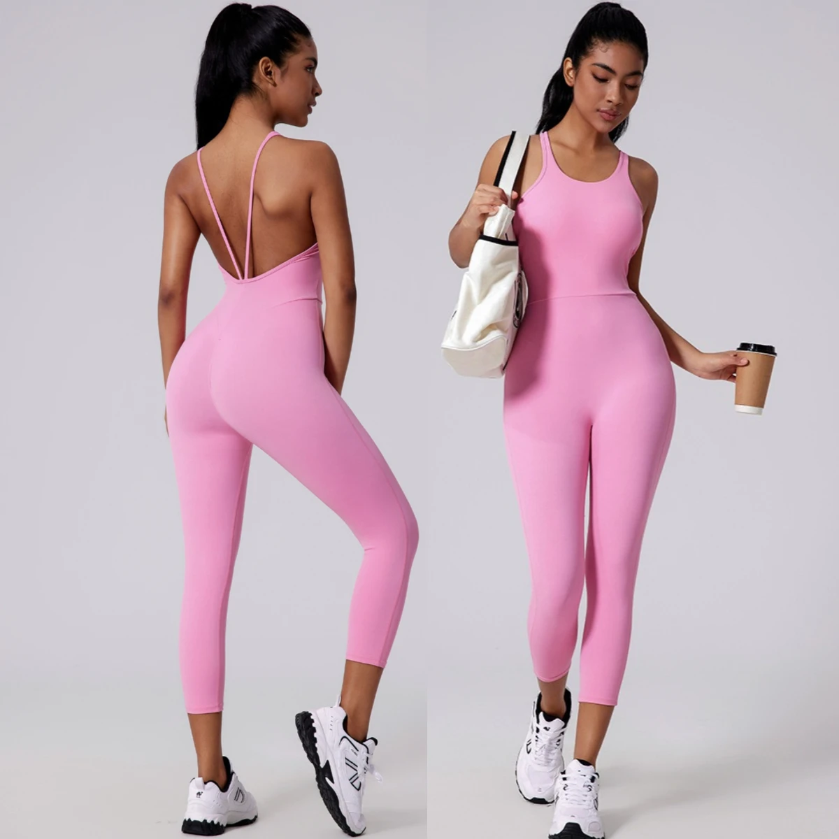 

Jogging Jumpsuit for Women Sports Outfit Gym Bodysuit One-piece Fitness Tights Pad Backless Yoga Clothing