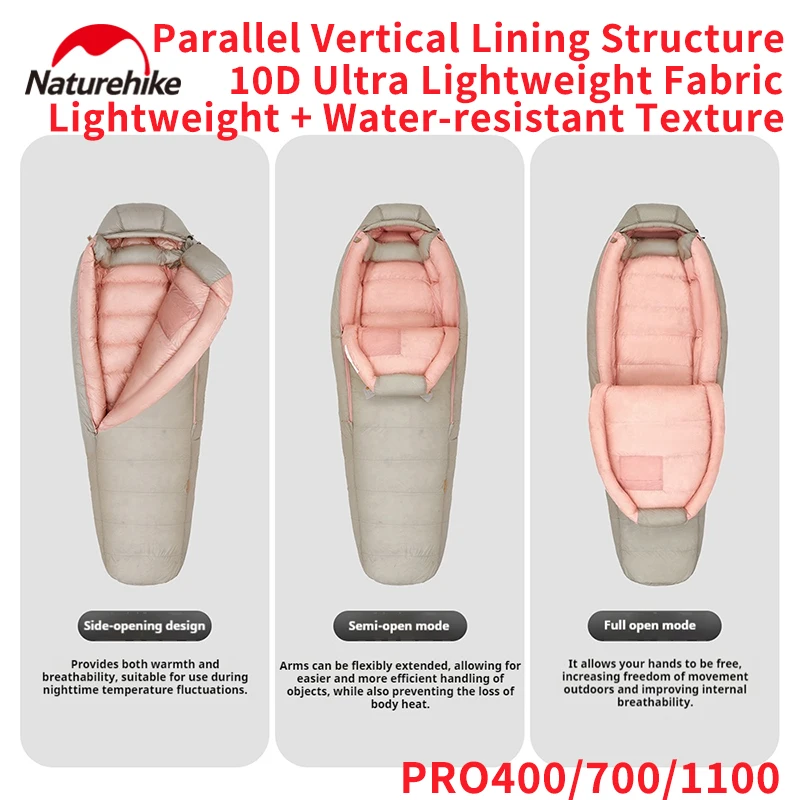 

Naturehike Snow Bird Pro Спальный мешок Mummy Down 750FP + Высокая кепка Гусиный пух Водонепроницаемая термозастежка с двойной молнией De