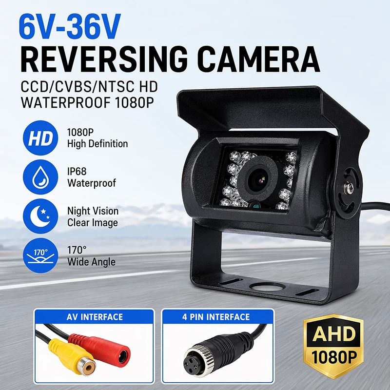 JISUIDA Reverse Camera 4 Pin AV Port IR Night Backup Camera Waterproof For Truck/Trailer/Pickups/RV/ Heavy