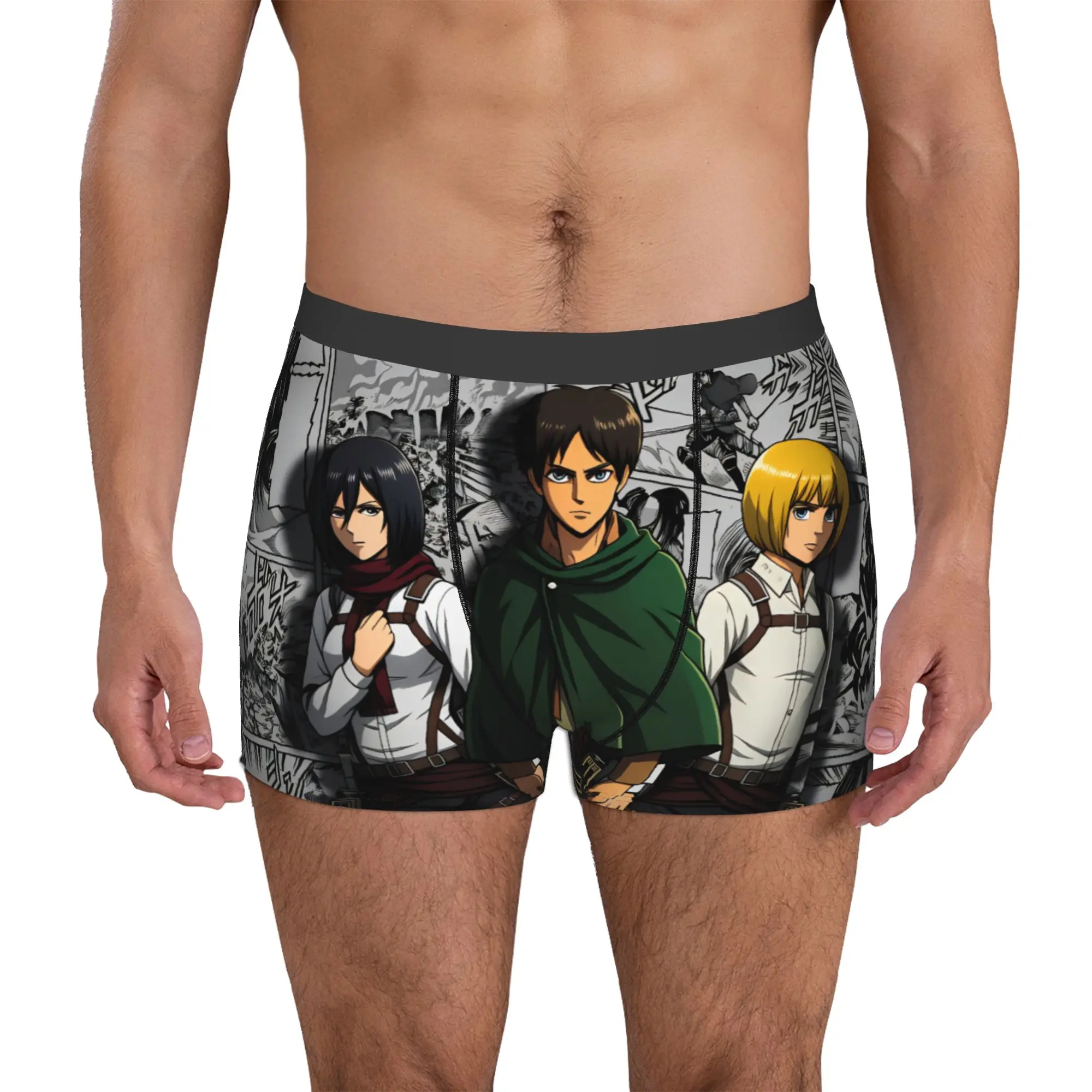 moda-attack-on-titan-eren-yeager-jaeger-boxers-shorts-calcinhas-cuecas-masculinas-confortaveis-​​mikasa-ackerman-briefs-roupa-intima