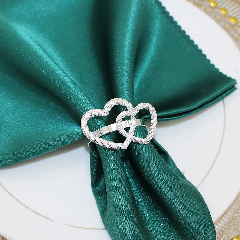 6Pcs Double Heart Shaped Napkin Rings Gold Napkin Ring Holder for Valentine Wedding Birthday Party Dinner Table Decor HWM182