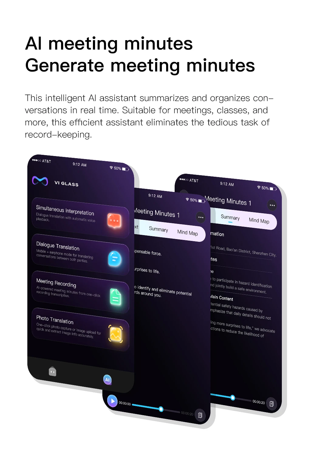 Óculos Inteligentes com Assistente de IA, Tradução em Tempo Real, Chamada Bluetooth, Reprodutor de Música para Homens e Mulheres
