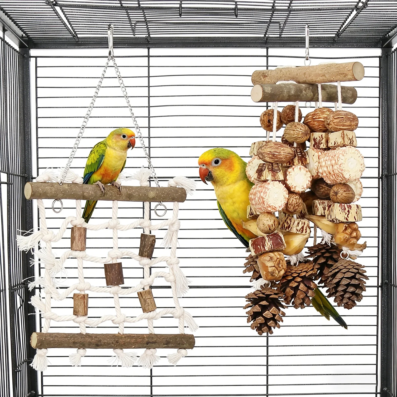 Mirror and Rope Bird Toy for Parrots with Stainless Steel Stand - Supports Behavioral Enrichment and Daily Exercise Routine