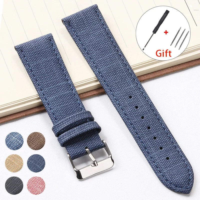 Vintage Nylon Strap 10mm 12mm 14mm 16mm 18mm 20mm 22mm Retro Denim Watch Band for Casio Wristband Universal Replacement Bracelet