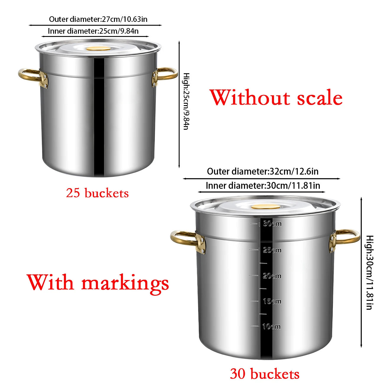 Thickened Stainless Steel Soup Pot with Double Handles Large Capacity Scale Non-Stick Covered Compatible with Gas Stove for Comm
