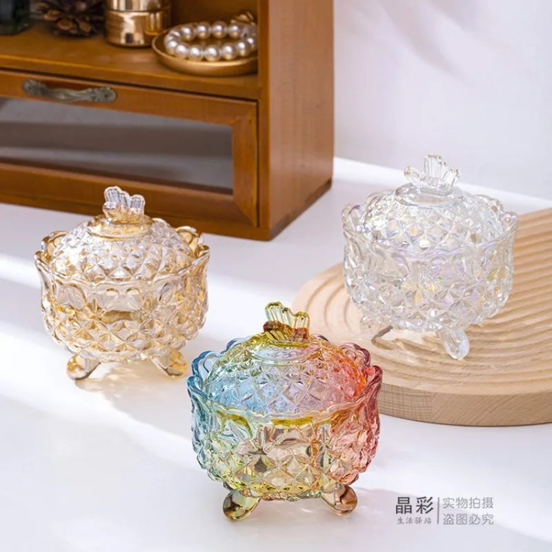 

European-Style Glass Tripod Butterfly Transparent Storage Tank Fruit Bowl Candy Box Sugar Bowl Seasoning Jar Ashtray