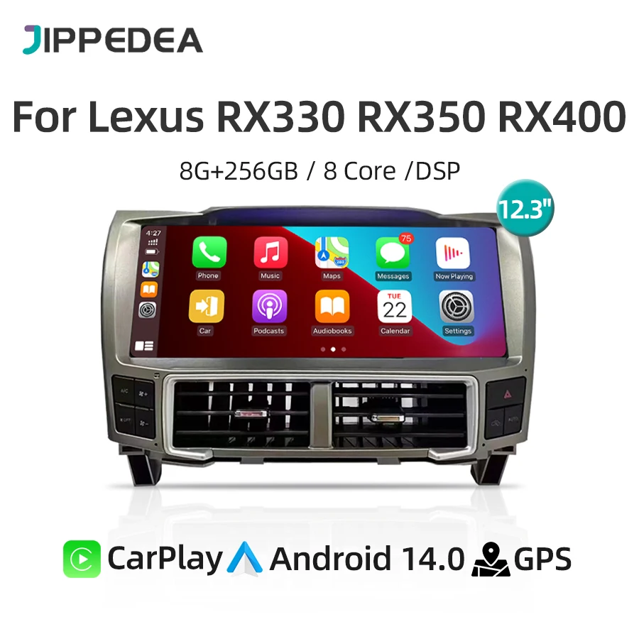 

12.3'' Android 14.0 CarPlay 4G WiFi Bluetooth GPS Navigation Multimedia Player DSP Car Radio For Lexus RX300 RX330 RX350 RX400
