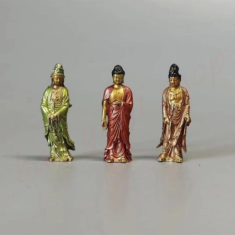 

San Sheng-Painted Small Ornaments, Mini Buddha statues, Pure Copper, Exquisite Home Auspicious Tabletop Decoration