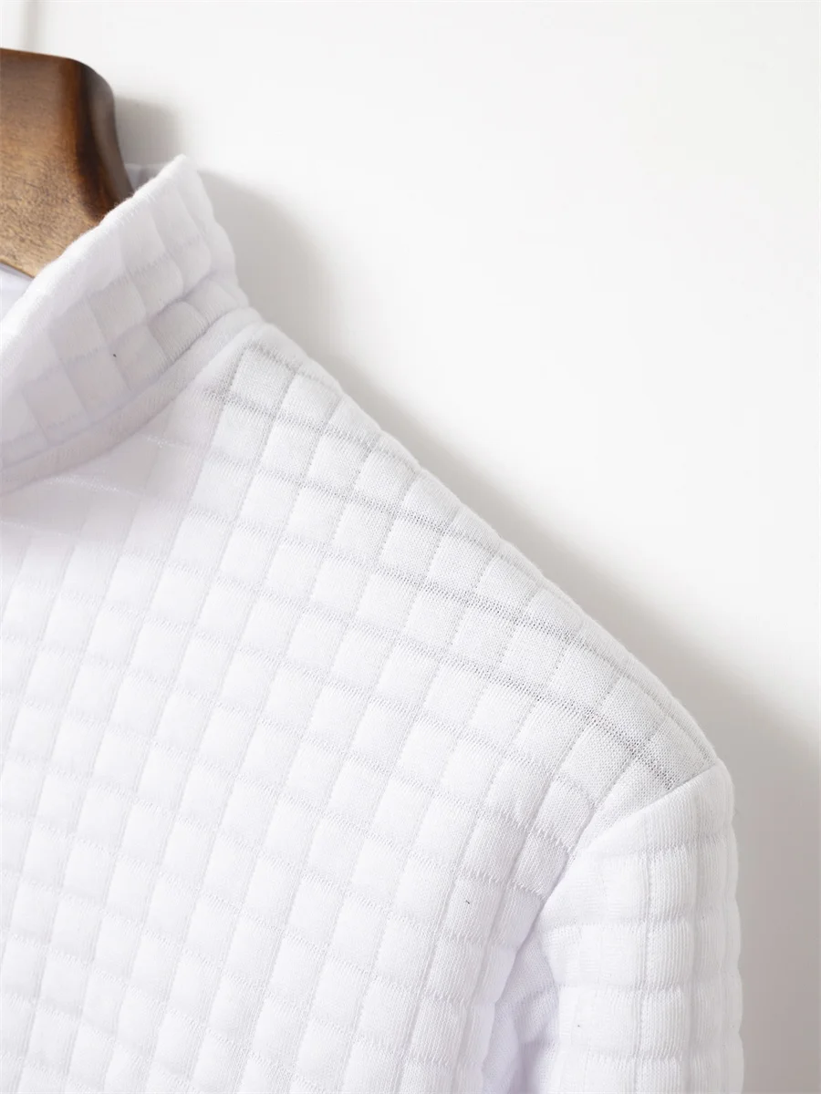 2025 Spring and Autumn New Men's Plaid Turtleneck Zipper Long Sleeve Polo Shirt Sports Breathable Business Casual Polo Shirt image 4