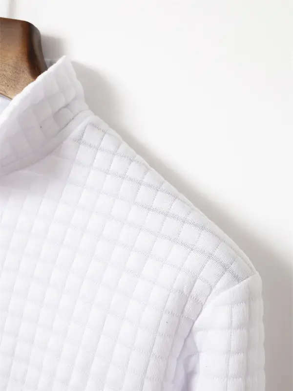 2025 Spring and Autumn New Men's Plaid Turtleneck Zipper Long Sleeve Polo Shirt Sports Breathable Business Casual Polo Shirt - Image 4