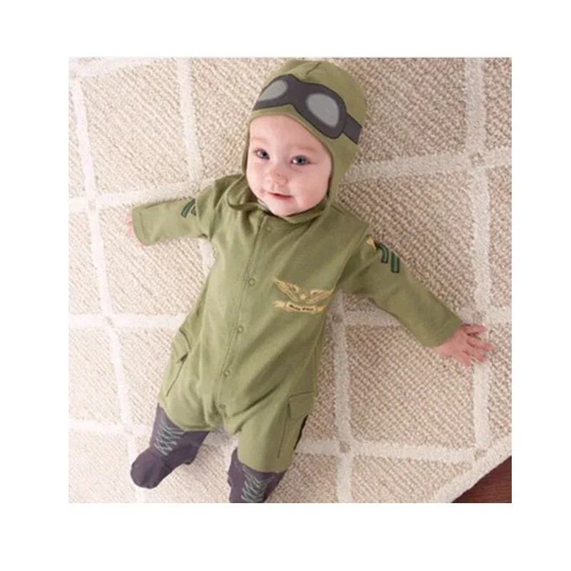 Baby Boy Romper Long Sleeve Aviator Style Clothes Jumpsuit+hat Set Infant Romper Spring Autumn Infant Toddler Boys Clothing Set