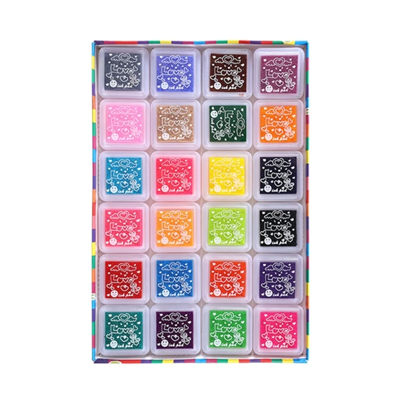 12/24 Craft Ink Pad for Kid Rainbow DIY Fingerprint Ink Pad Stamps Partner Washable Color Painting Card Making Stamp Pad