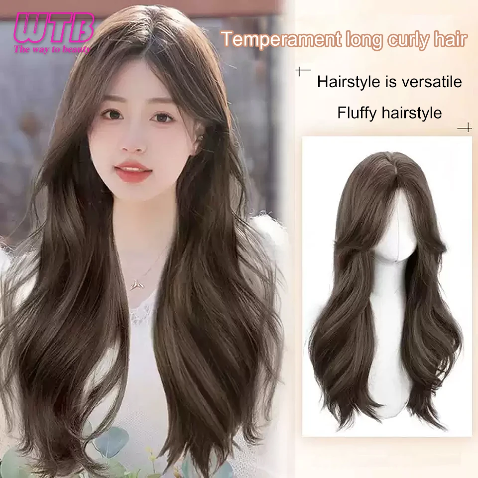 WTB Synthetic Wig Female Long Wavy Curly Hair Natural Eight-Character Bangs Wig Fluffy Heat-resistant Synthetic Hair