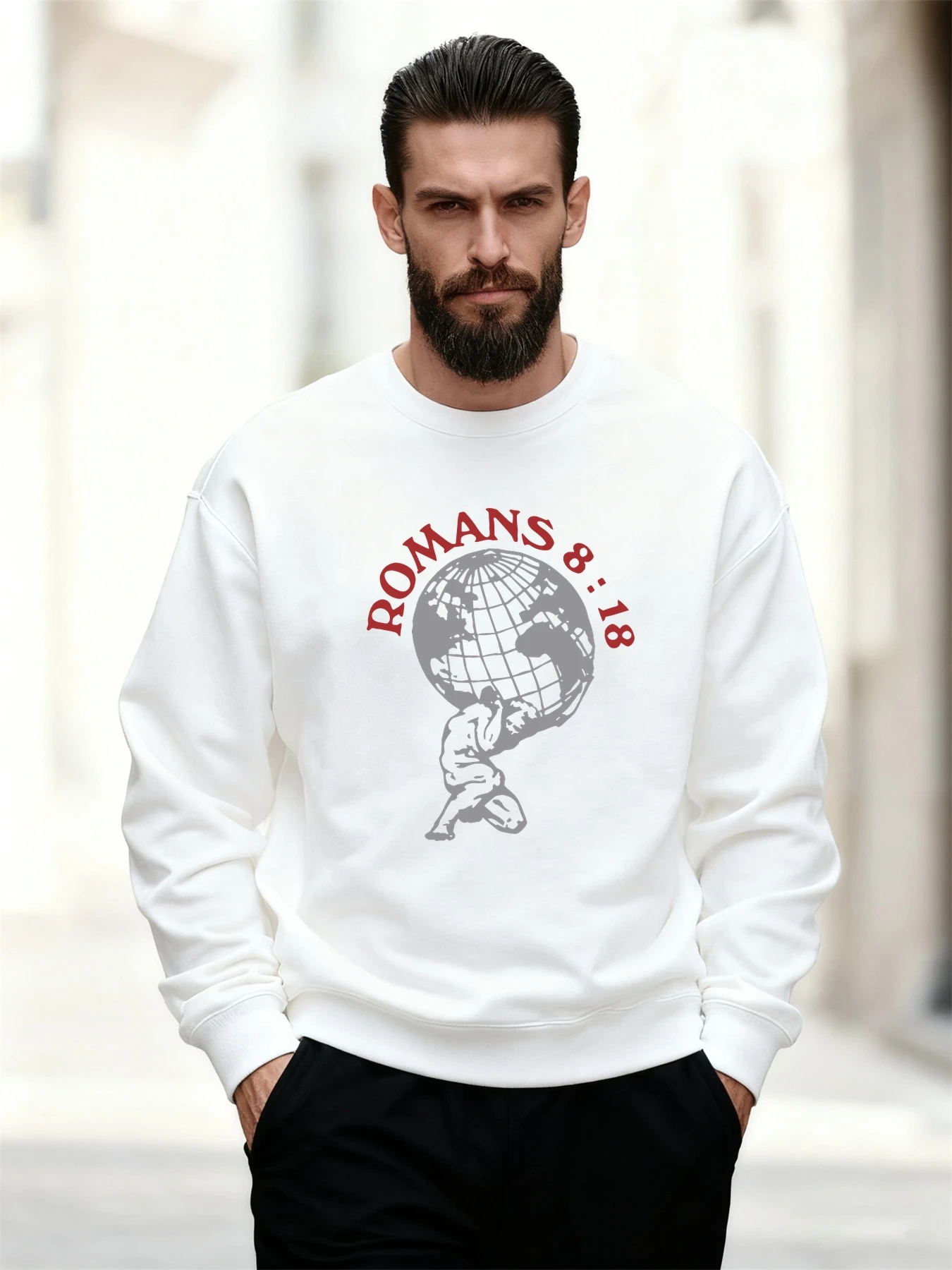 

ROMANS 8:18 толстовки с графическим рисунком из библейского стиха, мужские толстовки с круглым вырезом, осень-зима, повседневный дышащий свободный пуловер на основе веры