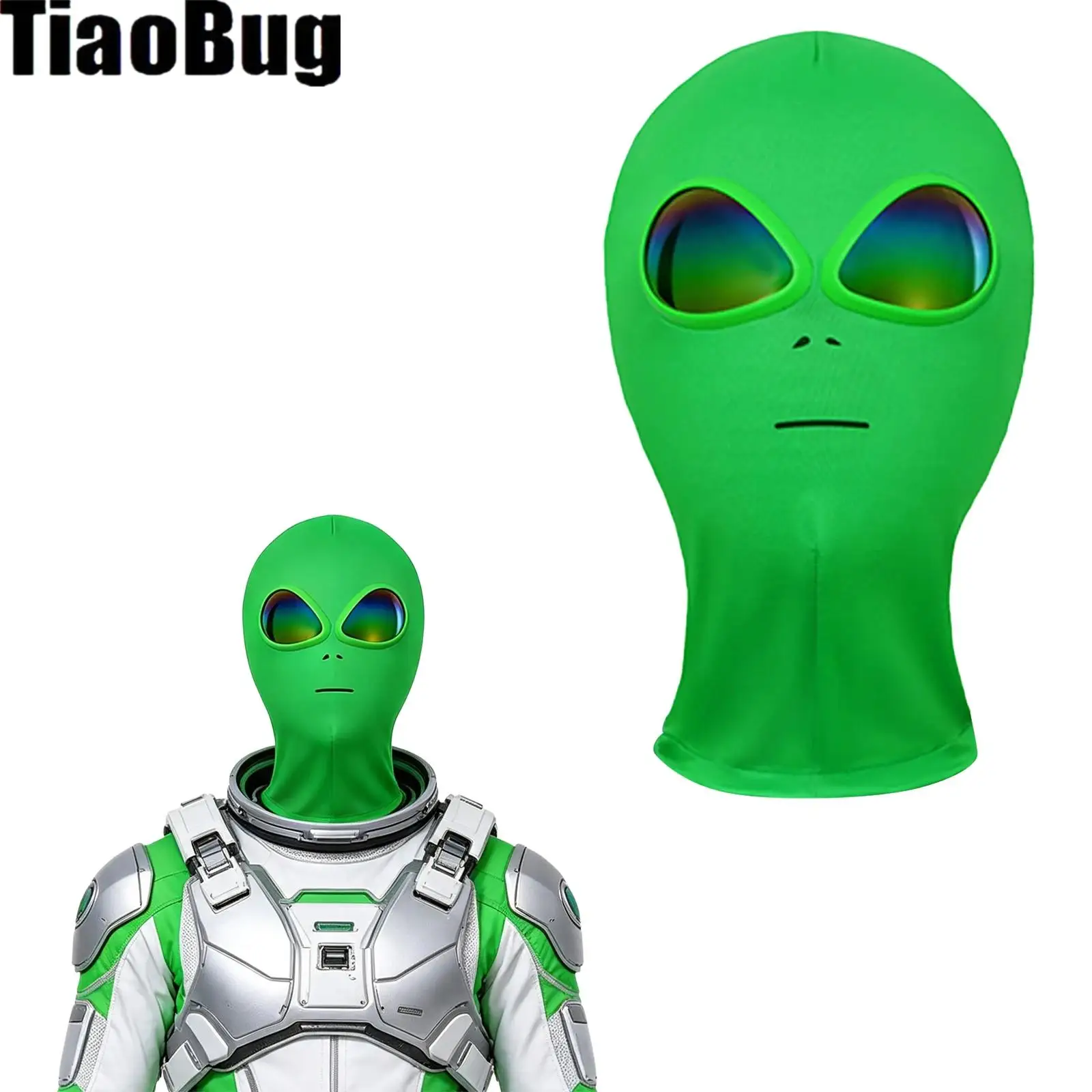 Green Adults Alien Hood Mask Rainbow Lensed Full-cover Mask Halloween Party Cosplay Et Costume Accessory