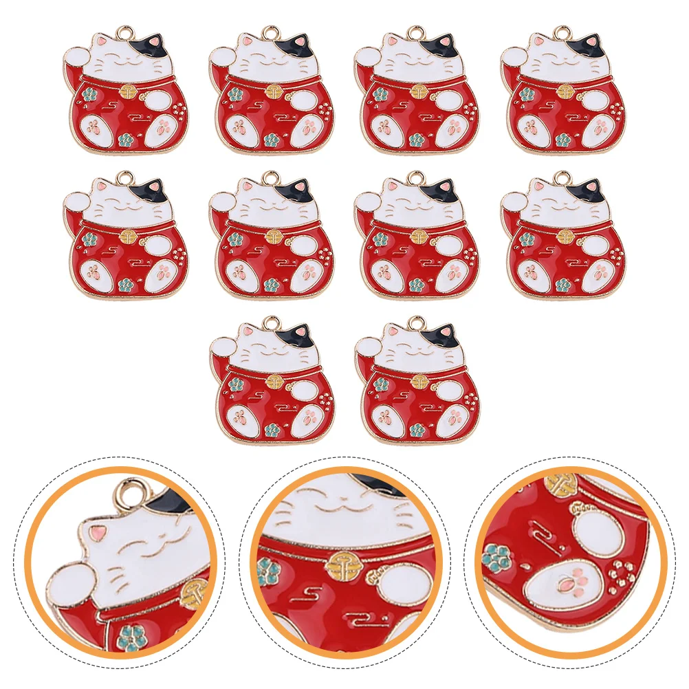 10 Pcs Lucky Cat Pendant Charms for Jewelry Making Braclets Japanese of The Key Fob DIY Keyring