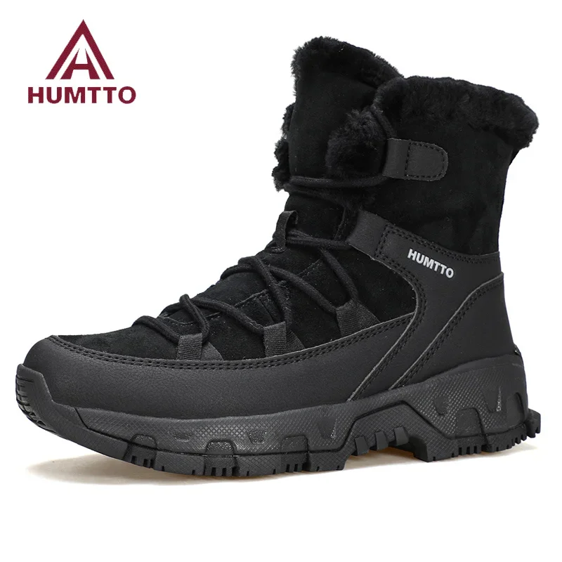 

HUMTTO Winter Snow Boots Woman Leather Ankle Boots Black Brown Platform Women Luxury Designer Shoes Outdoor Warm Womens Sneaker