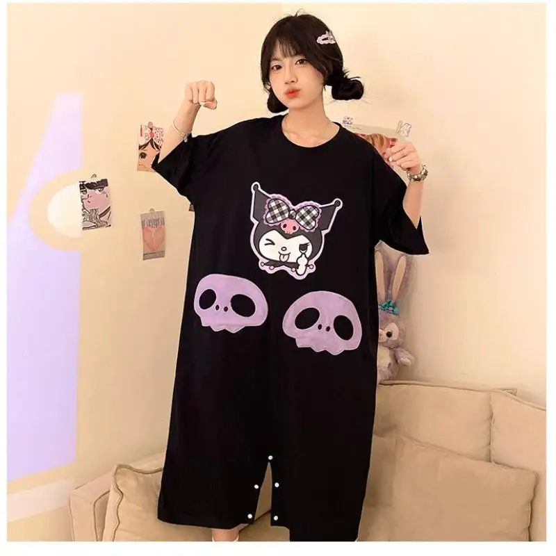 Sanrios لطيف منامة Kuromi الصيف Kawaii ثوب النوم نمط جديد طالب موضة رقيقة فضفاضة الراحة ملابس المنزل الكرتون عادية