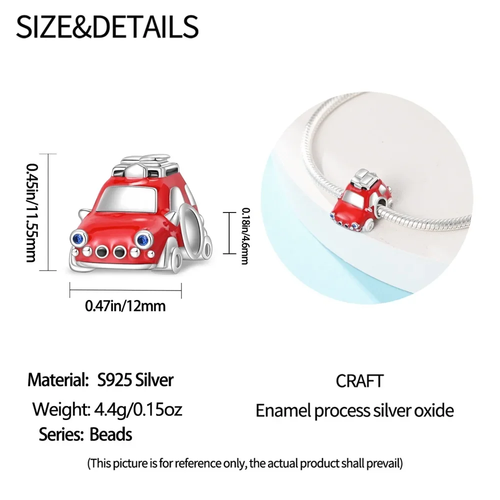 Classic 925 Sterling Silver Cute Red Station Wagon Charm Fit Pan Bracelet Children's Amusement Park Play Accessories