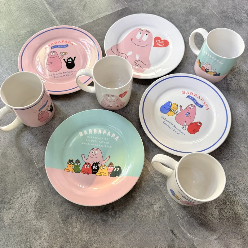 Barbapapa ins style cute cartoon ceramic tableware set children breakfast plate home water cup milk cup