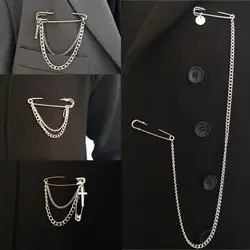 Couple Gifts Suit Accessory Minimalist Hip Hop Punk Brooches Cross Pendant Big Pins Long Chain