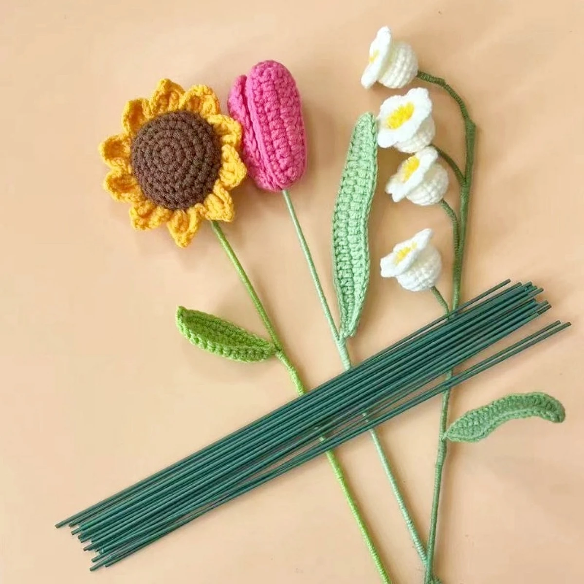 20pcs 30/40cm Green Flower Stem Sticks DIY Floral Material Handmade Wire Stem Accessories