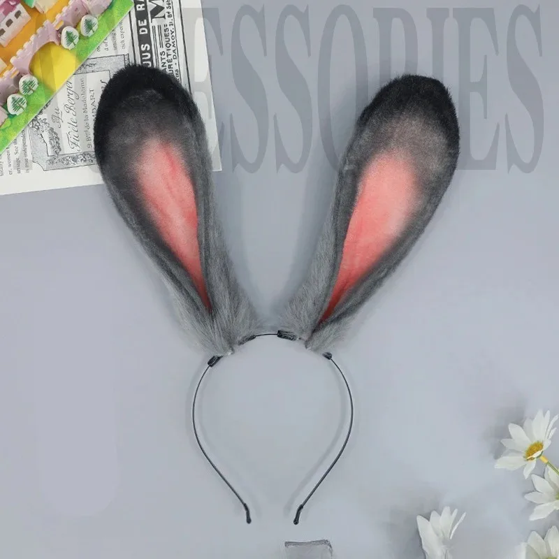 

Halloween Hairband Gray Long Ear Headbands Rabbit Headwear Christmas Plush Lolita Girl Cosplay Costume Party