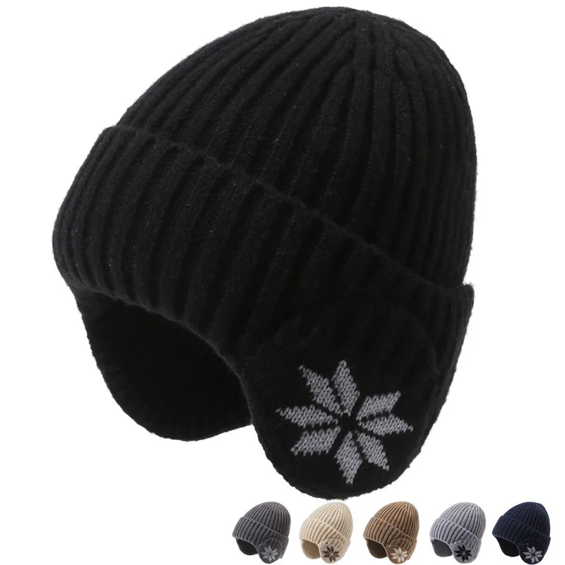 Winter men's and women's universal thick warm knit hat with ear muffs Christmas hat suitable for outdoor sports casual warm hat image 2