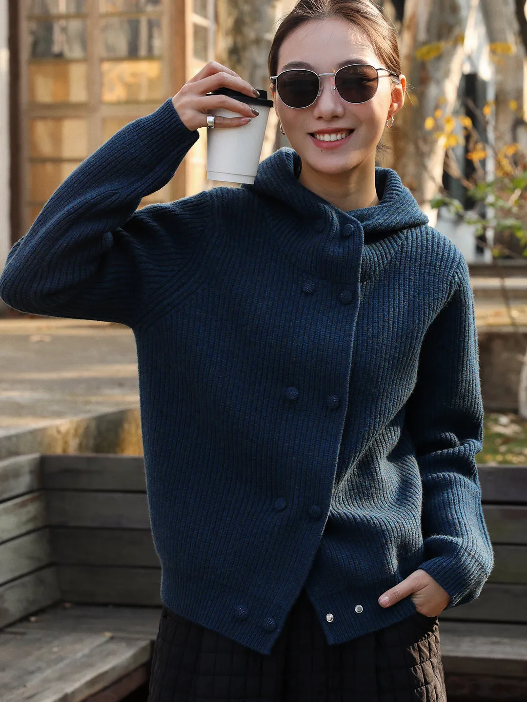 

Heavyweight Double-Breasted Hooded Knitted Cardigan Woolen Sweater Women's Faion Casual Loose Fit Warm Spring Outerwear