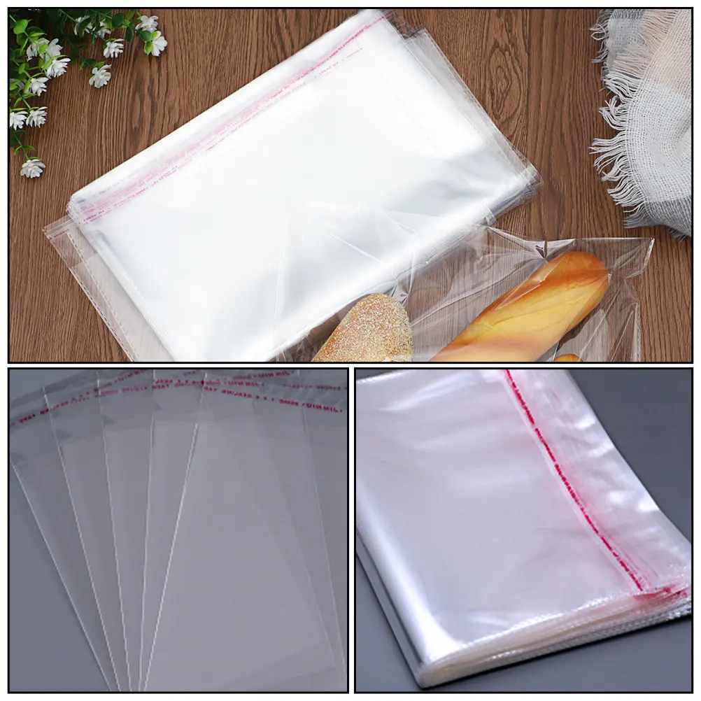 100Pcs Simple Durable Wrapping Bag Transparent Self-Adhesive Packaging for Gifts and Practical Storage Packaging Bag