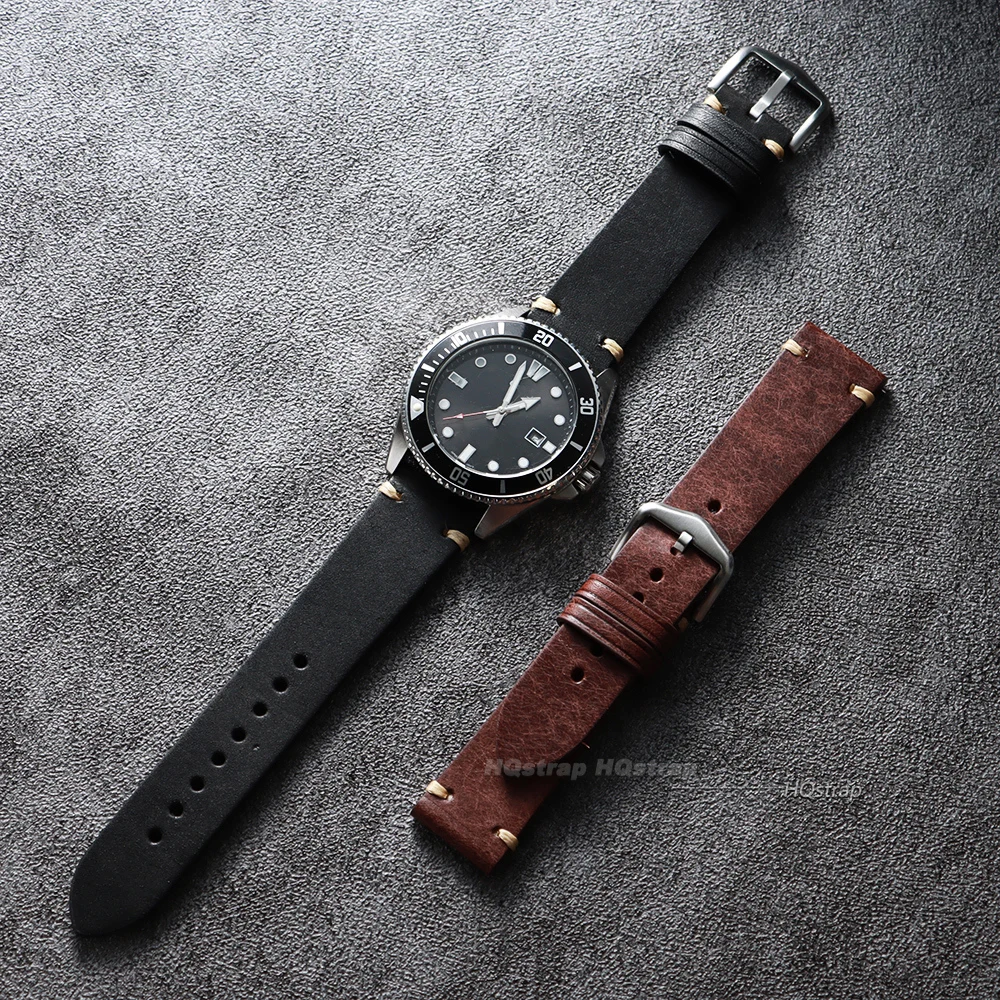 Handmade Genuine Leather Watchband 18mm 19 20mm 21 22mm Stitching Cowhide Watch Strap for Seiko for Omega Quick Release Bracelet image 4