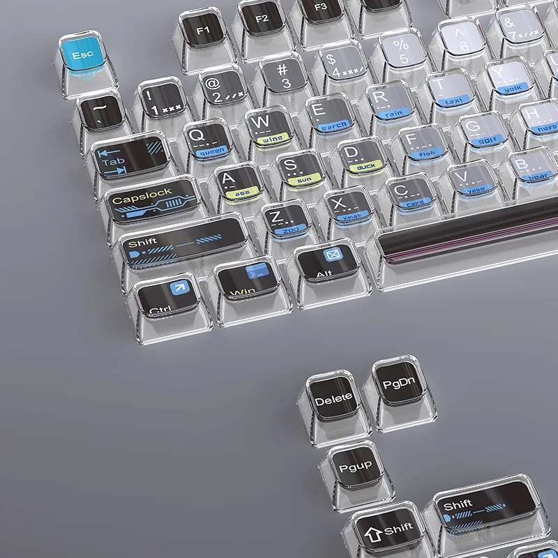 Silvery Crystal Keycaps 115keys Set Transparent PC Custom Caps MDA Profile Original Key Cap for Mechanical Keyboard Gaming Gift