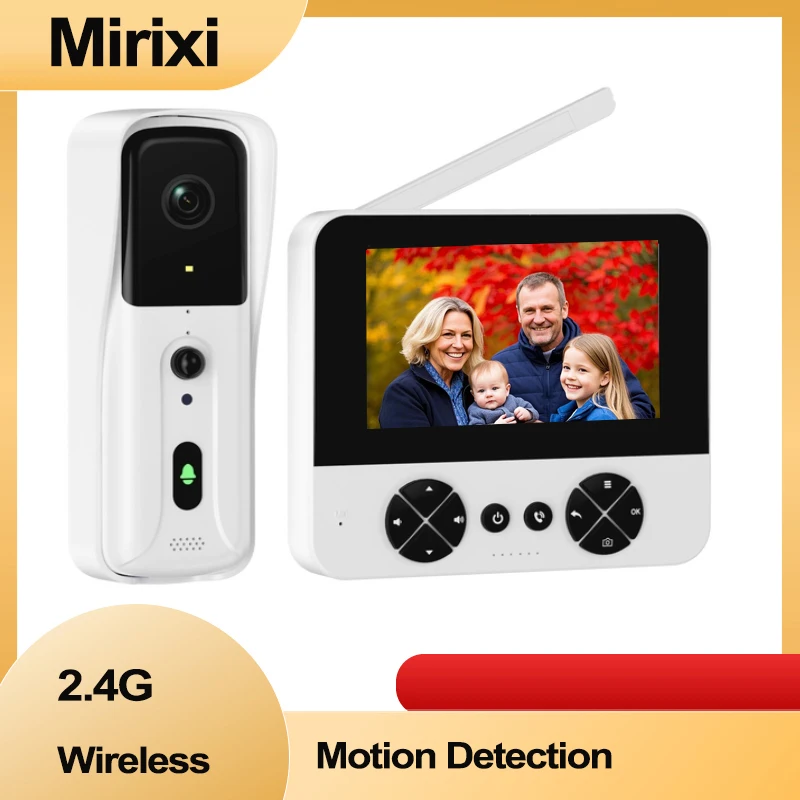 Mirixi 4.3 インチ IPS HD 2.4 グラムワイヤレススマートインターホンビデオドアベルドア電話モーション検出記録 2 ウェイトークナイトビジョン