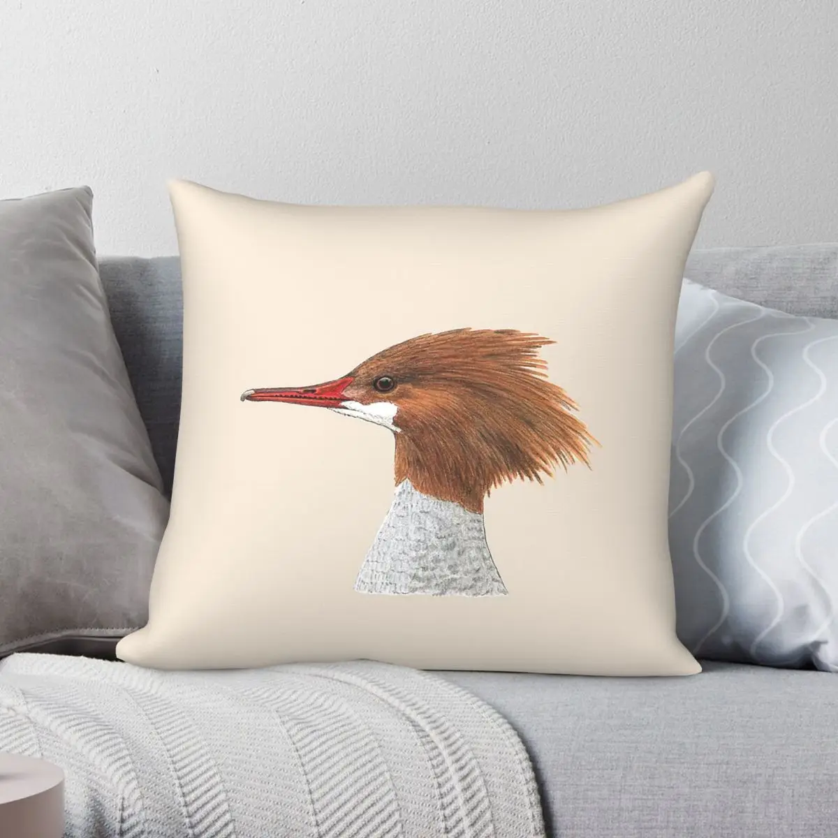 Female Common Merganser Square Pillowcase Polyester Linen Velvet Creative Zip Decor Sofa Cushion Cover