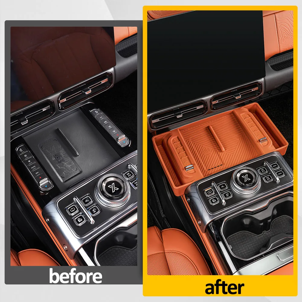 لشيري Jetour G700 2025 2026 شحن لاسلكي بطانة حماية من السيليكون ملحقات تعديل السيارة إضافة حقيبة التخزين على الجانب