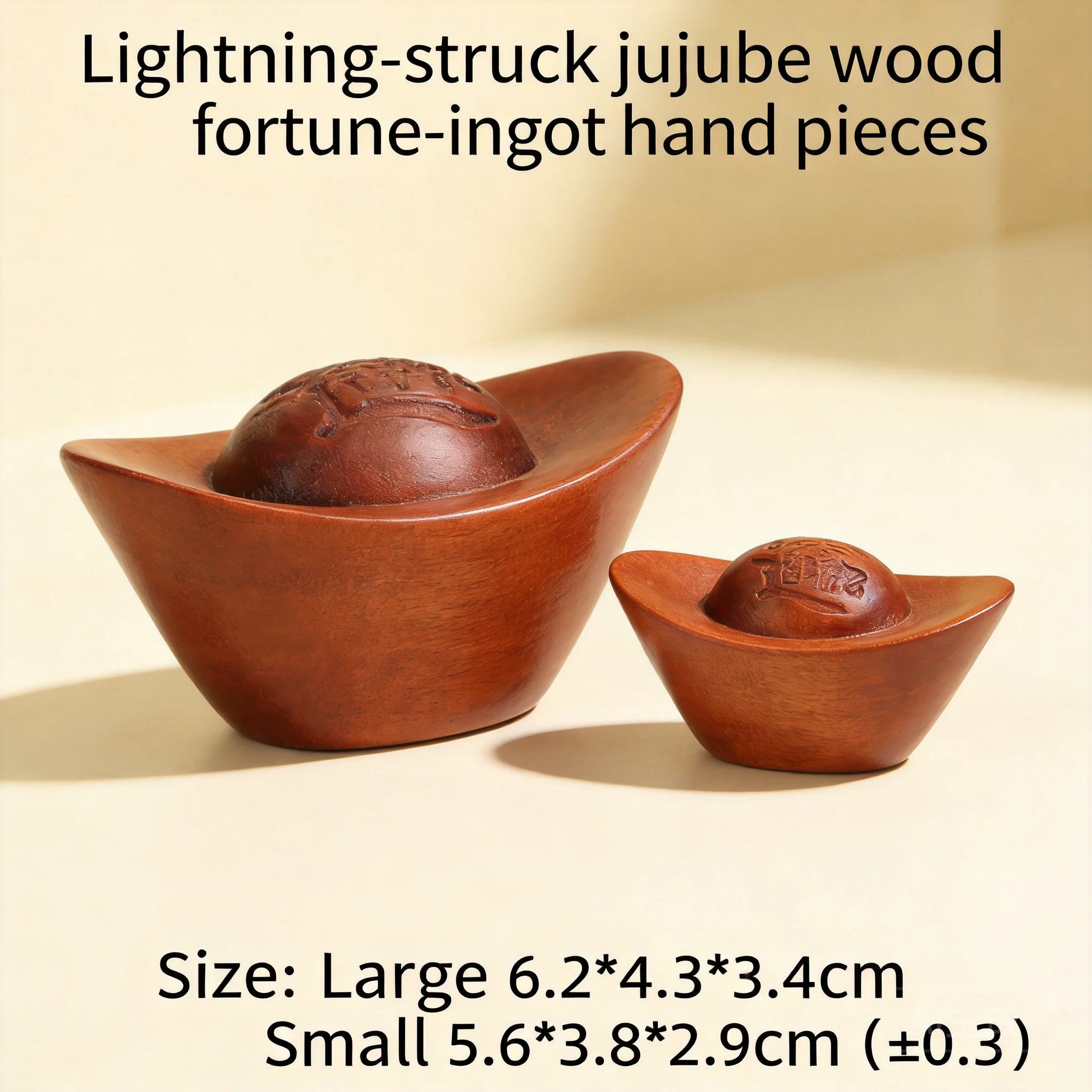 

Traditional Chinese Style Hand Carved Thunder Struck Jujube Wood Wealth Attracting Yuanbao Palm Fidget Toy Lucky Blessing Fortun
