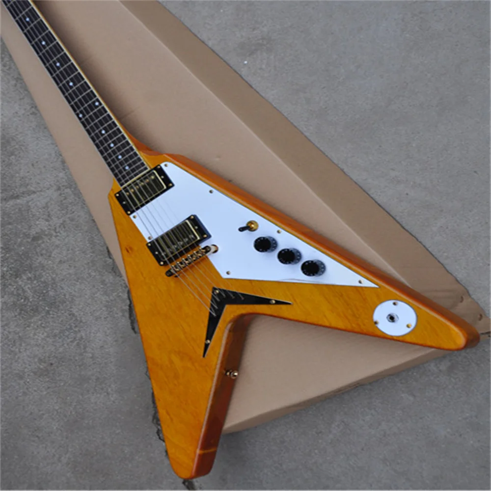 متجر مخصص 58 جيتار كهربائي Flight V مع مقابض سوداء طبيعية