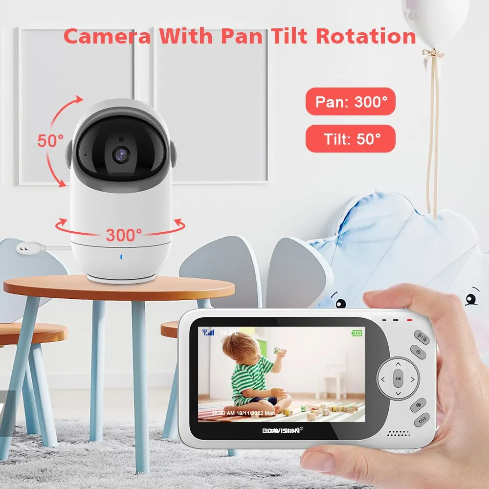 Monitor bayi Video 4.3 inci, dengan kamera miring Pan 2.4G nirkabel Audio dua arah penglihatan malam kamera keamanan Babysitter VB801