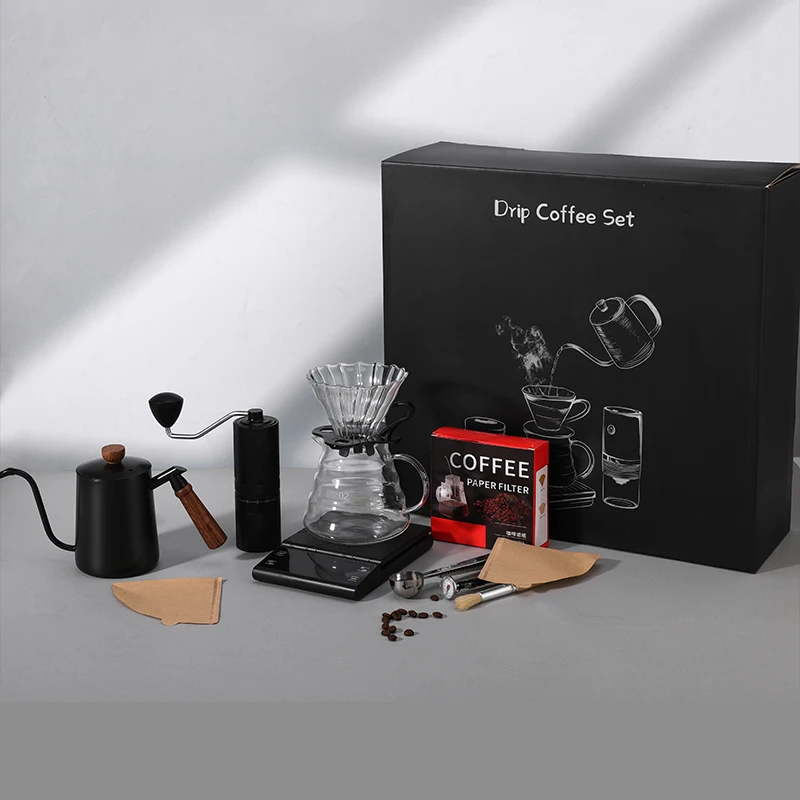 Manual Coffee Grinder Set  Pour Over Coffee  Hand-brewed Pot Pot, Filter Drain Drip Coffee Set for Gifts