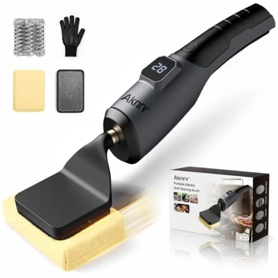 

Electric Grill Brush - Bristle Free Grill Brush for Outdoor Grill Cordless BBQ Grill Cleaner with 3 Heads Rechargeable 240 Mins