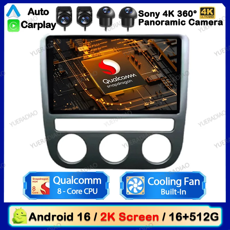 Radio para Auto Android 16 para Volkswagen VW Scirocco EOS 2009 - 2016, Unidad Principal Multimedia, Reproductor de Video 2DIN, 4G WIFI, QLED, GPS, Navegación, Bluetooth